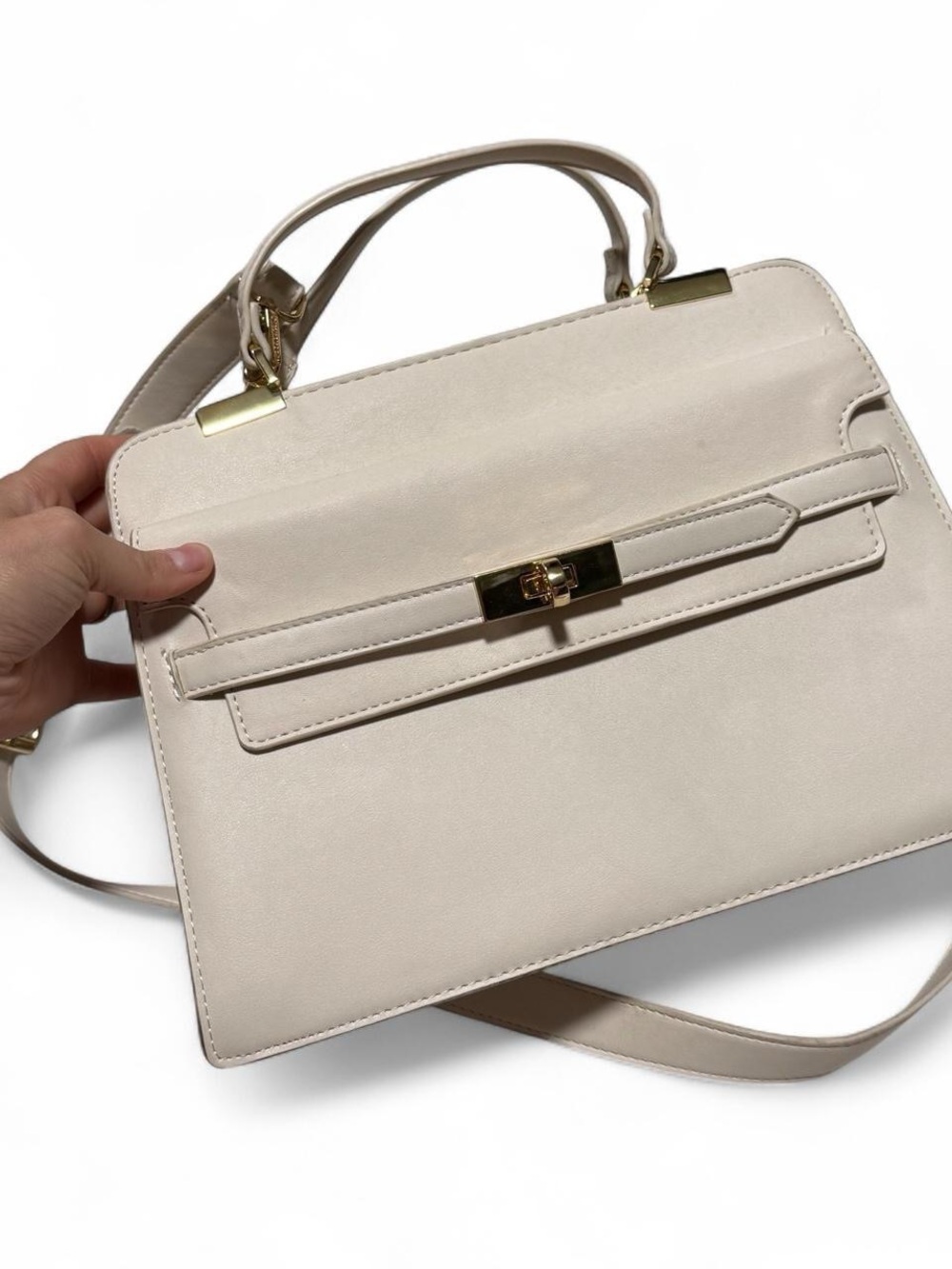 Steve Madden cream satchel crossbody handbag with gold hardware and wallet - Picture 2 of 7